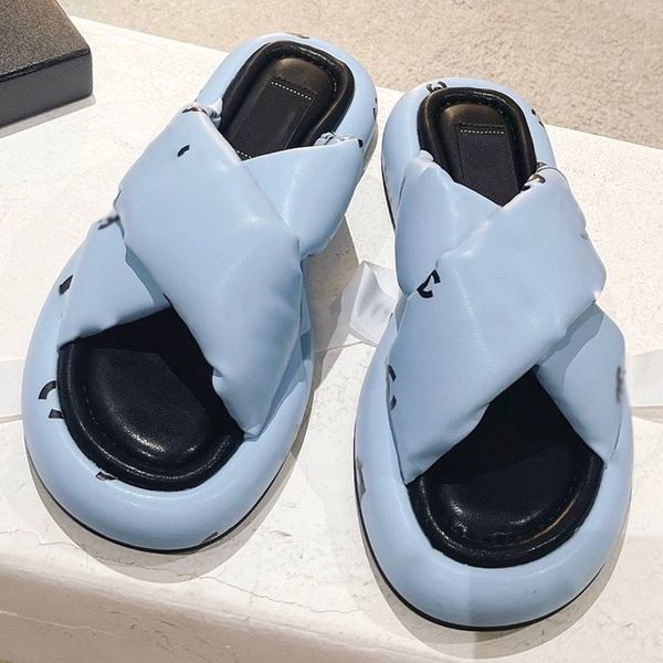 

2022ss luxury women's shoes designer premium fabric cross slippers summer casual ladies couples thick sole beach shoes classic flip-flo, Black