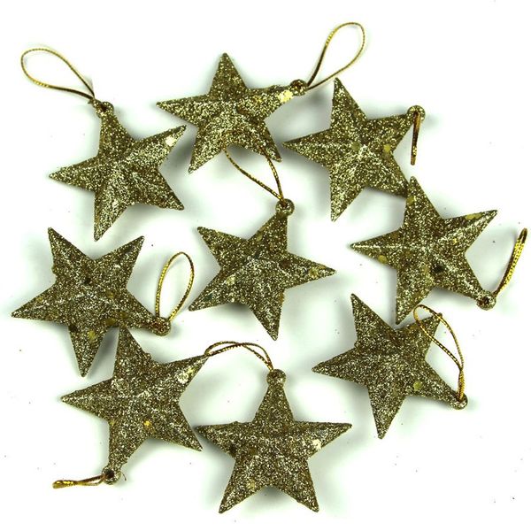Новогодние украшения 5 см Маленькие звезды с блестками 9 PCSBAGB 4 Bagslot RINMENT ORNMAMES Подарок рождественская елка подвеска Adornos 201027