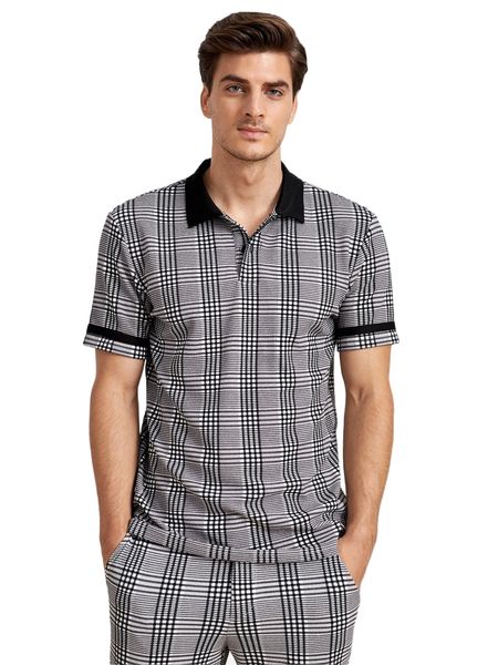 

men plaid polo shirt 86aw#, White;black