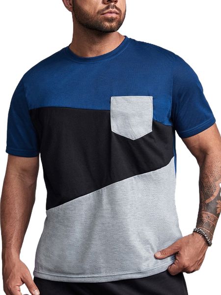 

extended sizes men colorblock pocket patched tee j9vc#, White;black
