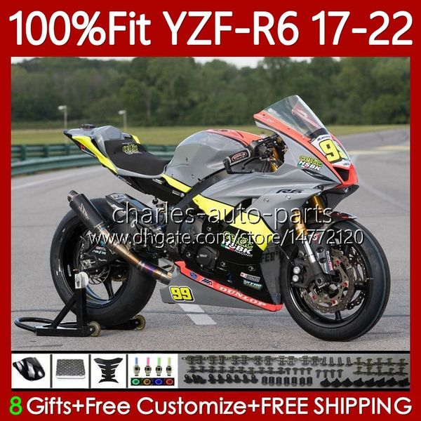 Feedings de molde de injeção para yamaha yzf-r6 yzf r6 r 6 600 cinzento preto cc yzfr6 17 18 19 20 21 22 corpo 119NO.87 YZF-600 2017 2018 2019 2020 2021 2022 yzf600 17-22 OEM carroçaria