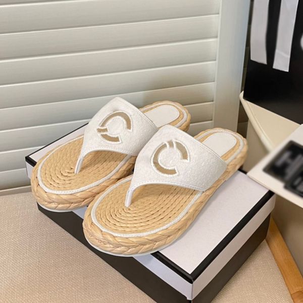 

2022ss ladies slippers designer classic flat fashion fabric handmade hemp rope straw outsole sandals luxury casual beach shoes loafers mules, Black