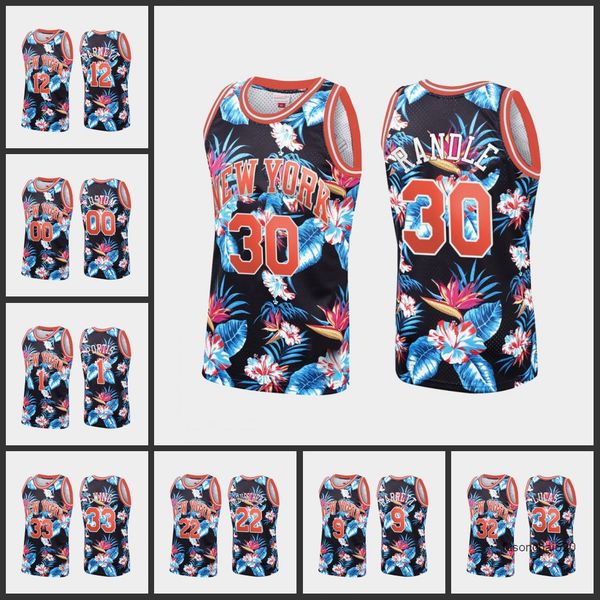 

new york's knicks's men jersey julius randle rj barrett bobby portis patrick ewing jerry lucas dave debusschere custom floral fash, Black