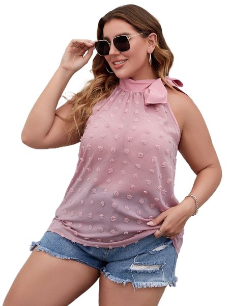 

plus swiss dot knot detail chiffon blouse x4ku#, Black