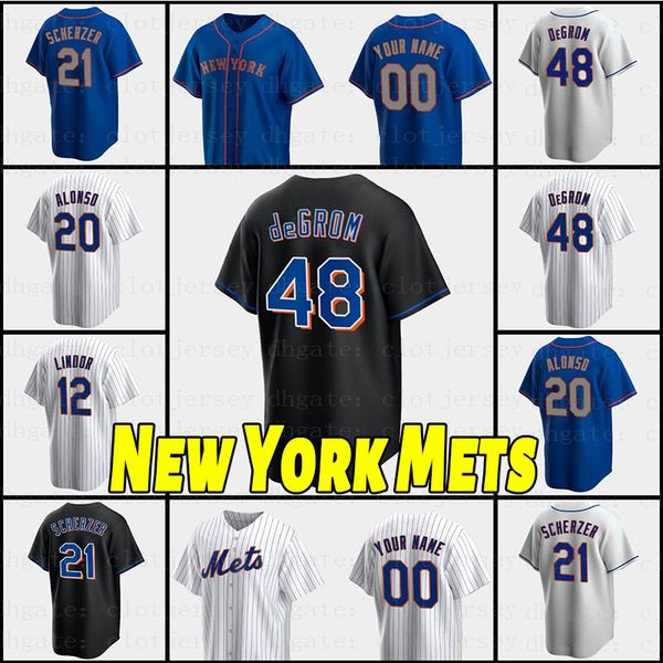 

new custom york met baseball jersey 23 javier bÃ¡ez 12 francisco lindor mens 20 pete alonso women 48 jacob degrom youth 18 darryl strawberry, Blue;black