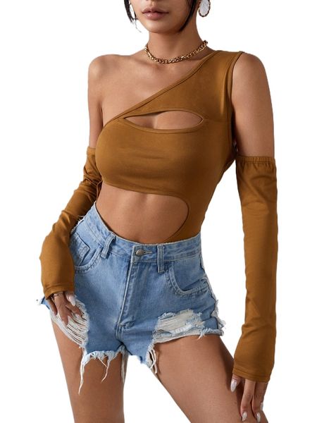 

asymmetrical neck cut out bodysuit p0yg#, White