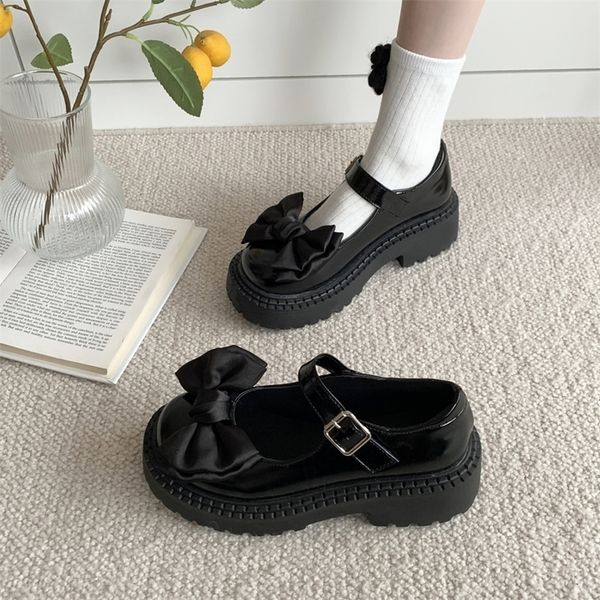 

ita black sweet bow mary school uniform platform shoes college woman flats zapatos de mujer 220720