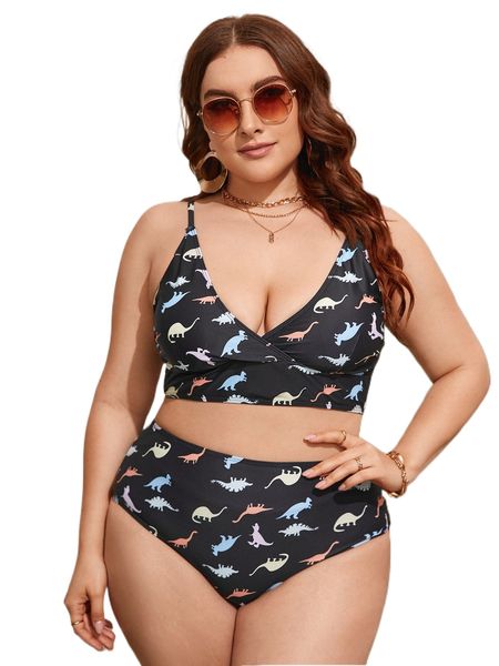 

plus dinosaur print bikini swimsuit 09kx#, White;black