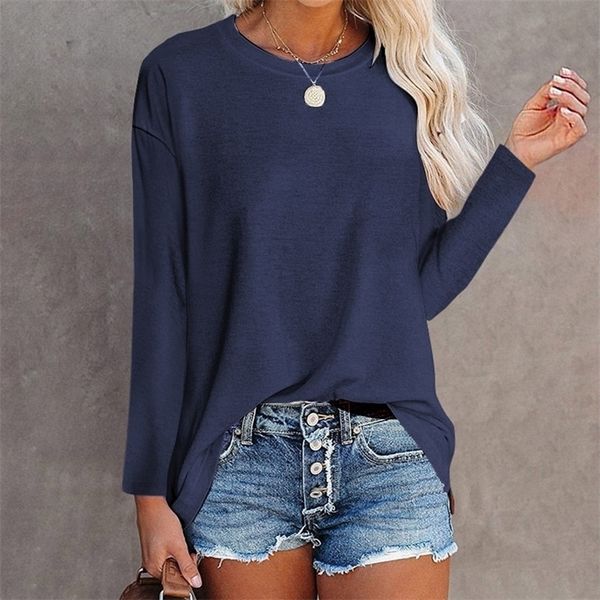 

autumn fashion basic t shirt women casual long sleeve loose solid oversized tee female clothing camisetas de mujer 220407, White