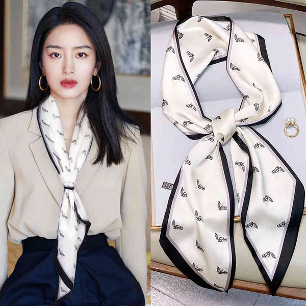 

designer silk head scarf new fine narrow silk scarf small long womens spring autumn fashion versatile hair band scarf foreign style decorati, Blue;gray