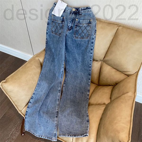 

women's jeans designer sharp goods high-end net red spring and summer washed large pocket decoration versatile thin jeans women's, Blue