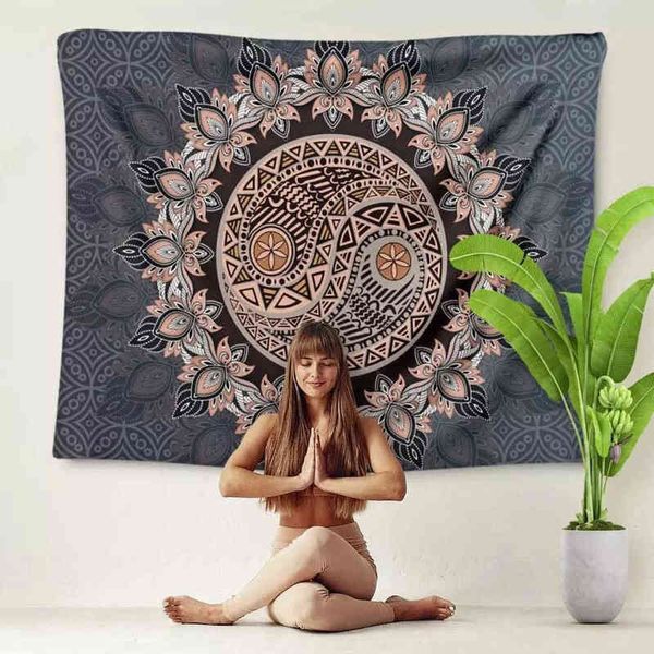 Blumen Mandala Tapisserie Böhmen Yin Yang Yoga Decke Hängen Wand Teppiche Psychedelic Teppich Wand Tuch Tapiz Boho Dekor Teppich J220804