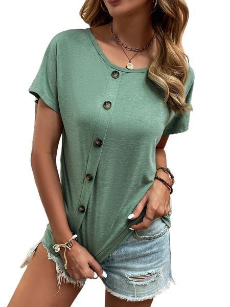 

batwing sleeve button detail tee s0dk#, White