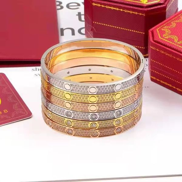 Pulseira de luxo cheia de diamantes pulseira de amor clássica joias de design para mulheres pulseira de chave de fenda de aço inoxidável 316L