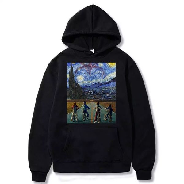 

oversized van gogh oil painting pullover thick loose women hoodies clothing fleece harajuku contrast color sweatshirt female 201114, Black