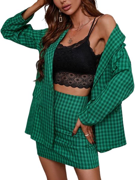 

gingham double breasted blazer & skirt y0oh#, White