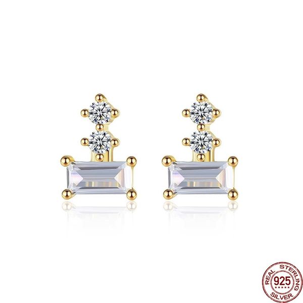 

new fashion zircon stud earrings for women 925 sterling silver fine jewelry golden pendientes femme bijoux christmas gift, Golden;silver