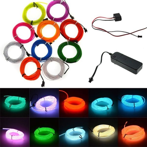 

1m/3m/5m el wire cable with controller flash rope tube car decoration lights dance party home neon decor led strip luminous