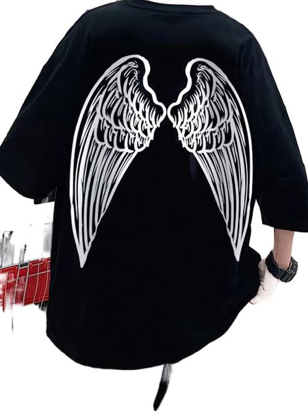 

men letter & wings print tee m7yy#, White;black