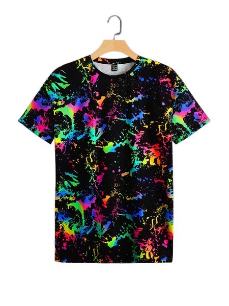 

reflective splashed ink print tee dress k7j3#, Black;gray