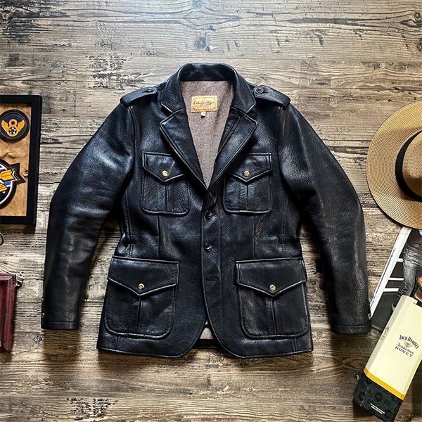 

men's leather faux leather brand vintage safari genuine leat 220823, Black