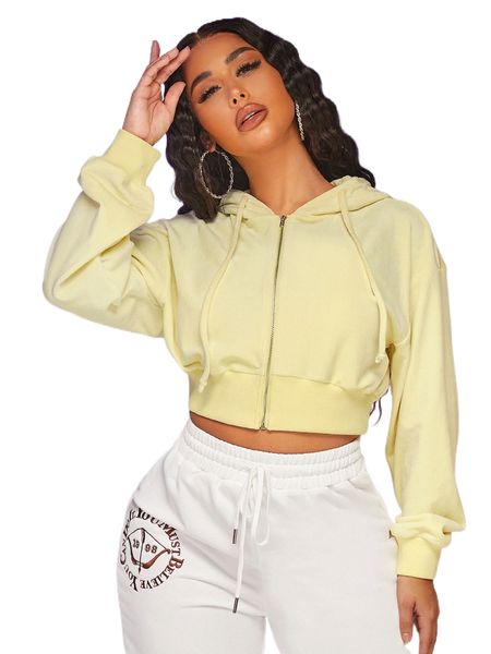 

sxy zip up drop shoulder drawstring hoodie 02se#, Black