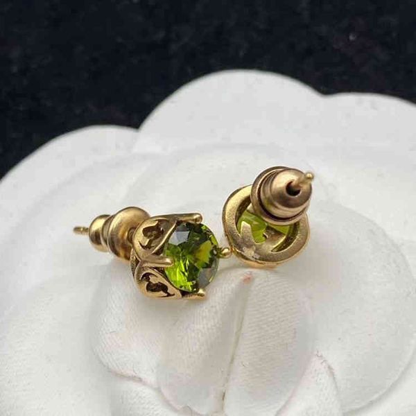

2022 inlaid green zircon earrings, minority design 925 silver needle earrings, female earrings jewelry, Golden