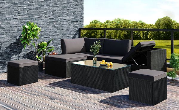 

large outdoor wicker sofa set pe rattan removable cushion recliner sofa