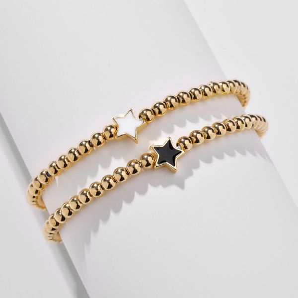 

strands 8 pcs ccb beaded enamel heart charm bracelets for women 2022trendy designer elastic star bangles friendship, Black