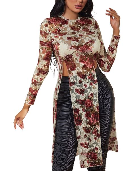 

slit hem floral lace without bra g9gc#, White