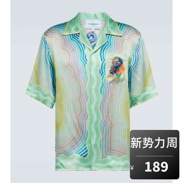 

designer shirts 22s poker casablanca king black white gradient men's and women's lovers hawaiian short sleeve shirt, White;black