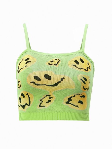 

cartoon pattern crop cami knit 43na#, White;black