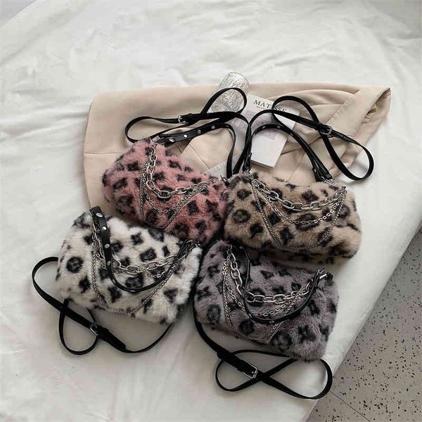 

new leopard plush bag chain bar msenger women's versatile staff single shoulder underarm designer bags