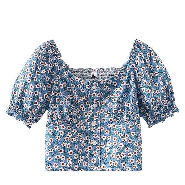 Blusa feminina de Chamsgend Túnica de poliéster feminina Moda feminina elegante Mulheres elegantes Top francês Retro Print Floral Blush Casual T200608