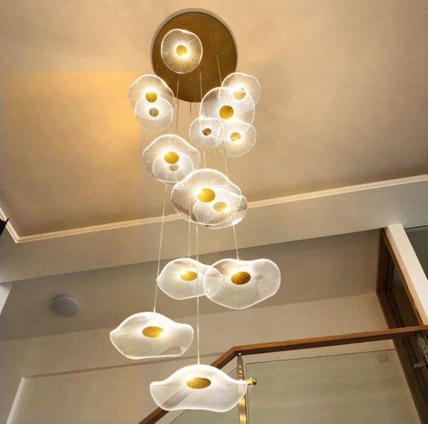 

leaf Lotus staircase chandelier lamp Modern minimalist living room lighthouse hotel creative personality LED multi-head