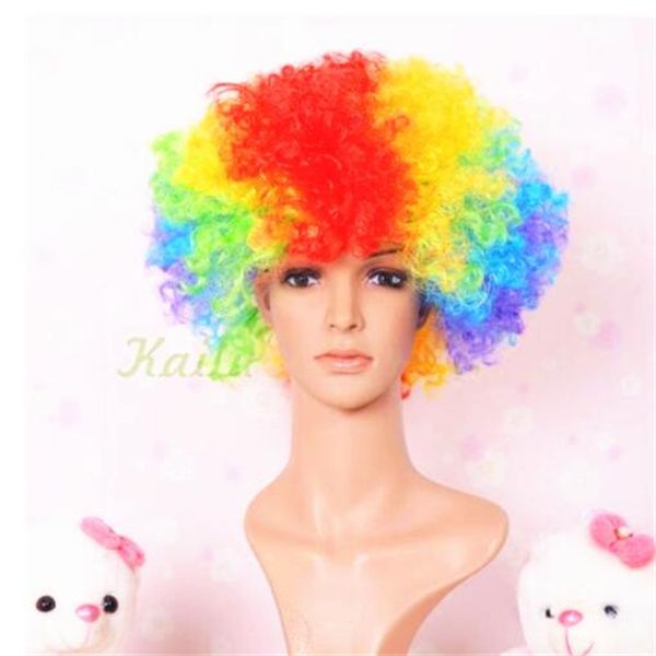 Hair de peruca colorido Afro Curly World World Ball Clown Palha