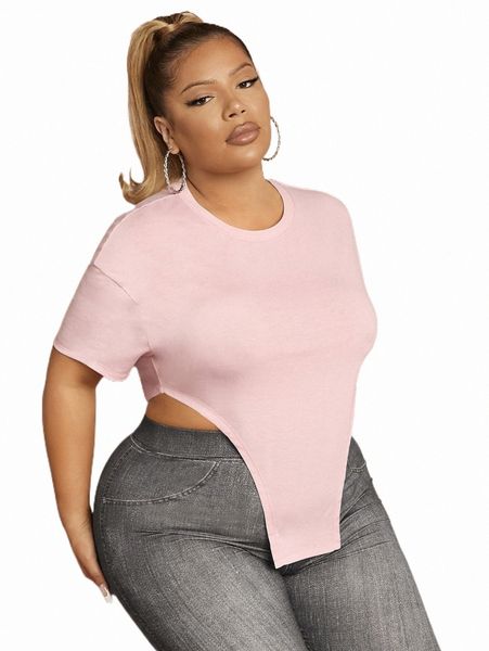 

sxy plus solid asymmetrical hem tee l4dr#, Black