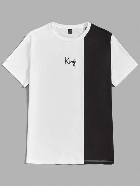 

men letter graphic color block tee 54di#, White;black