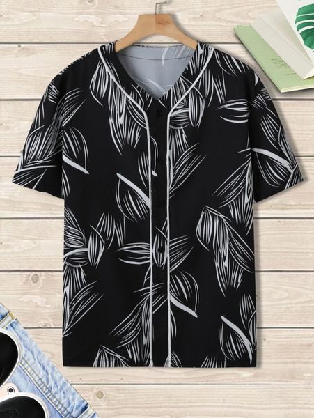 

men leaf print shirt m6tc#, White;black