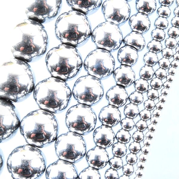 Wojiaer Silver sem hematita magnética Bola redonda de bola de bola 2 3 4 6 8 10 12mm para jóias DIY Bracelete de colar de jóias BL304