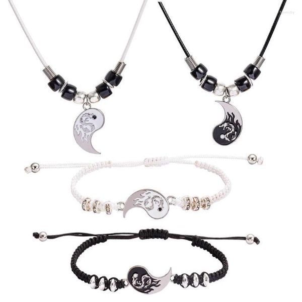 Gliederkette Drache Yin Yang Halskette Armband für Paar BFF passende Armbänder Puzzle Legierung Anhänger Valentinstag Geschenke Fawn22