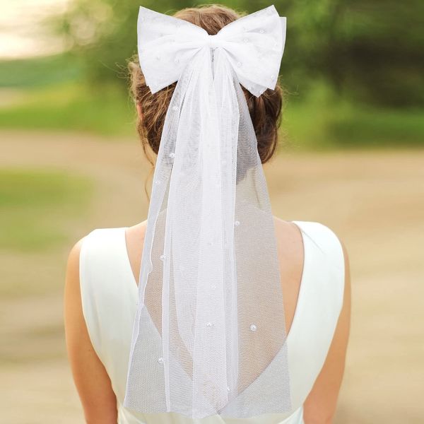 

hair accessories bridal bow veil bachelorette party pearl clip wedding bride bridesmaid favors large with barrette decorationswhite b amwxt