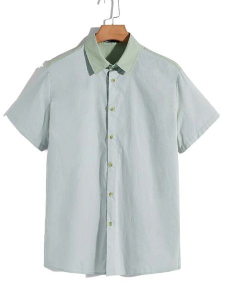 

men color block contrast collar shirt a1iy#, White;black