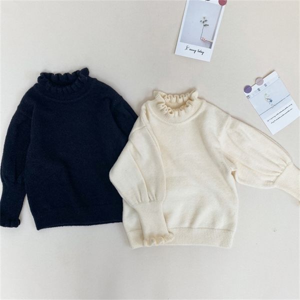 

baby girls turtleneck sweaters kids solid sweaters autumn clothes kids winter knitted bottoming girls puff sleeve sweaters lj201128, Blue
