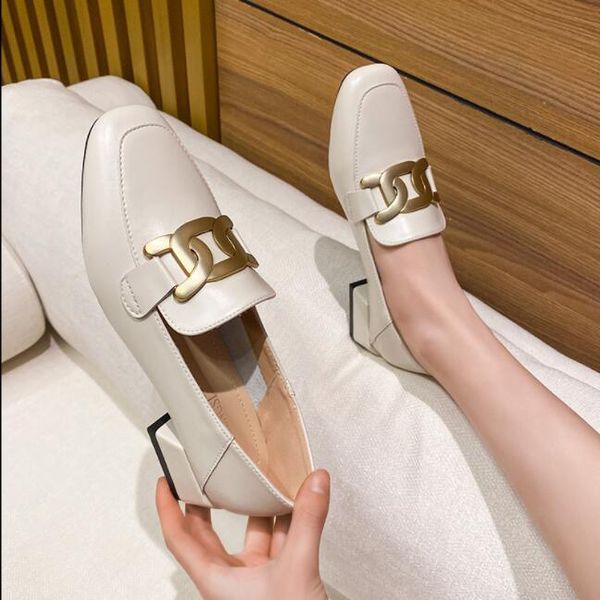 

square head women's shoes buckle thick heel female single shoes shallow mouth middle heel comfort 2022 new ladies pumps size: eu35-43, Black