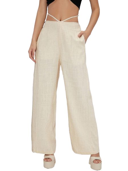 

tie back wide leg pants c9fs#, Black;white