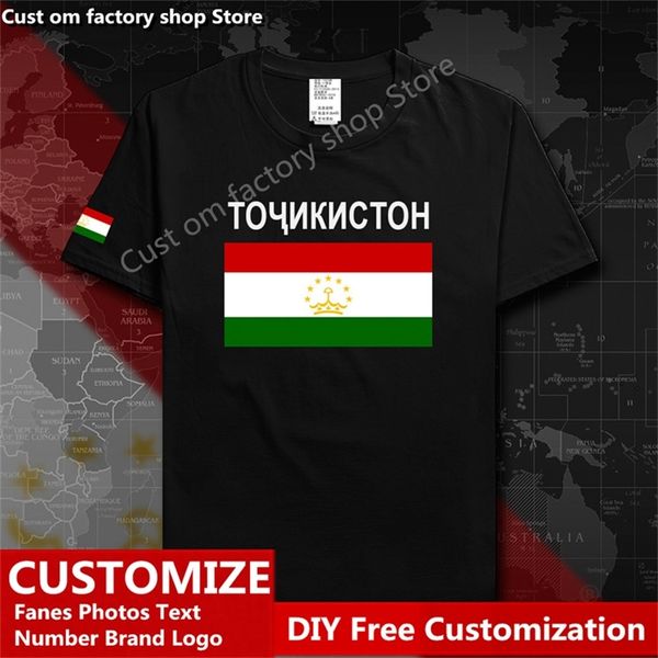 Tacikistan ülke bayrağı tişört ücretsiz özel forma diy adı 100 pamuk tişörtleri erkekler kadınlar gevşek gündelik tişört 220616