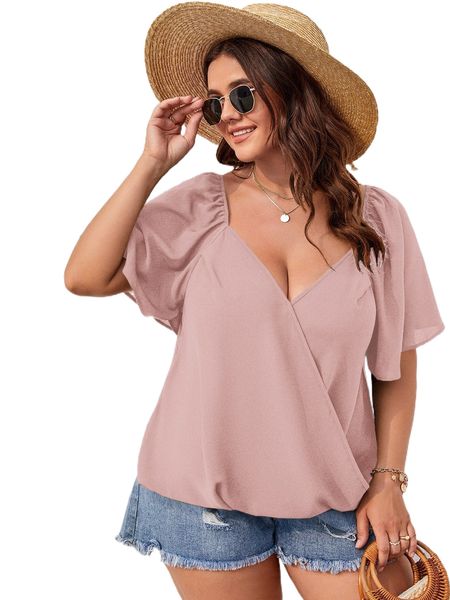 

plus sweetheart neck butterfly sleeve blouse j0tx#, Black