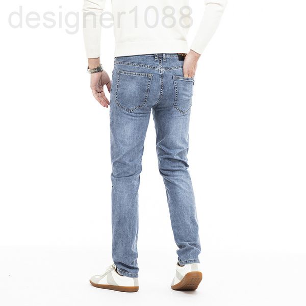 

men's jeans designer high end men's jeans straight tube spring fashion brand leisure long pants light color thin style 23qb, Blue