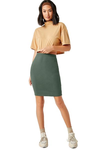 

solid bodycon skirt 06ns#, Black